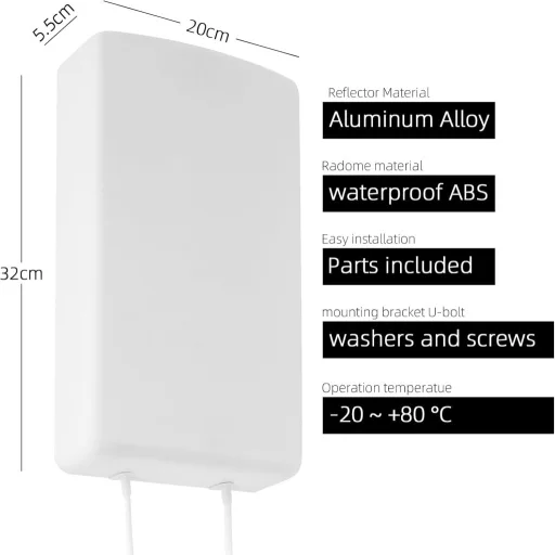 JAOGAUS 5G LTE Kültéri Antenna 18dBi Erősítővel - Nagy Hatótávolságú Jelerősítő 700-4000MHz - 2x10m Kábellel TS9/SMA Csatlakozóval 3G 4G Rou