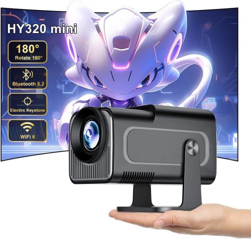 Eroshoo HY320 Mini Hordozható Projektor Full HD 1080P 4K Támogatással, Android 11, WiFi6, Bluetooth 5.2, 180° Forgatható, Otthoni Mozi és Kü