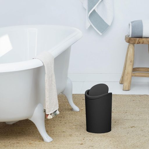 Coș de gunoi pentru baie TATAY 6L cu capac batant, design modern compact, negru