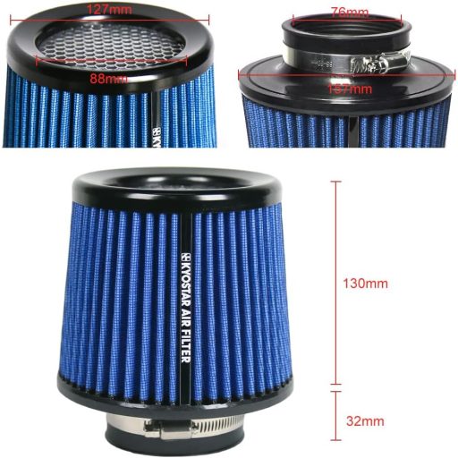 Kyostar 76mm univerzálny kužeľový vzduchový filter, modrý, suchý náhradný vzduchový filter
