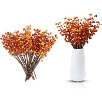   LIHIQIYA Műbogyós Őszi Dekoráció - 20 db Narancssárga Bogyós Ág Koszorúkhoz, Karácsonyi Díszítéshez, Adventi Dekorációhoz, 30 cm