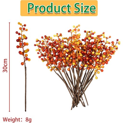 LIHIQIYA Műbogyós Őszi Dekoráció - 20 db Narancssárga Bogyós Ág Koszorúkhoz, Karácsonyi Díszítéshez, Adventi Dekorációhoz, 30 cm