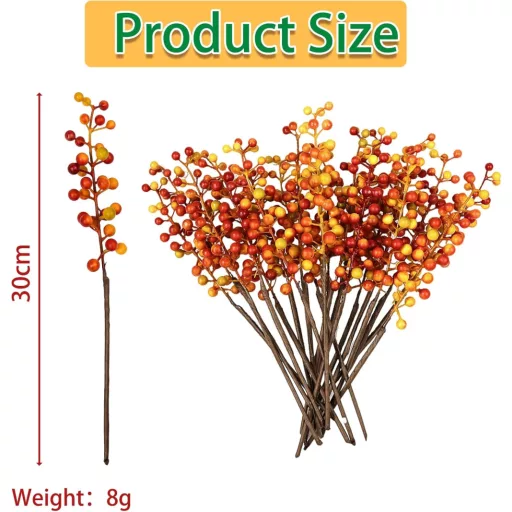 LIHIQIYA Decorațiuni de Toamnă cu Fructe Artificiale - 20 buc. Crenguțe cu Fructe Portocalii pentru Coronițe, Decorațiuni de Crăciun, Decorațiuni Advent, 30 cm