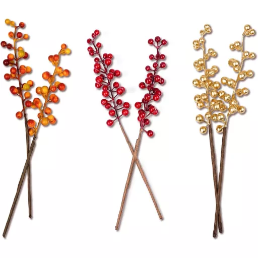 LIHIQIYA Decorațiuni de Toamnă cu Fructe Artificiale - 20 buc. Crenguțe cu Fructe Portocalii pentru Coronițe, Decorațiuni de Crăciun, Decorațiuni Advent, 30 cm