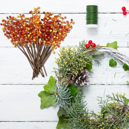 LIHIQIYA Decorațiuni de Toamnă cu Fructe Artificiale - 20 buc. Crenguțe cu Fructe Portocalii pentru Coronițe, Decorațiuni de Crăciun, Decorațiuni Advent, 30 cm