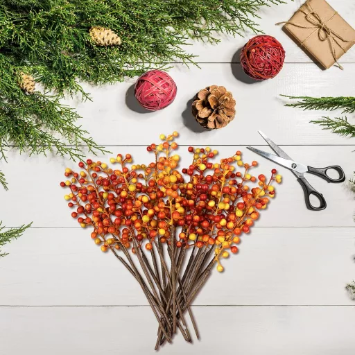LIHIQIYA Decorațiuni de Toamnă cu Fructe Artificiale - 20 buc. Crenguțe cu Fructe Portocalii pentru Coronițe, Decorațiuni de Crăciun, Decorațiuni Advent, 30 cm