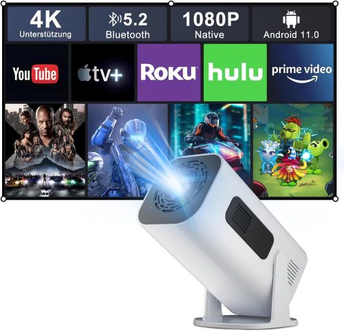 Mini Proiector Eroshoo cu Rezoluție Nativă 1080P - Suport 4K, Rotire 210°, Android 11, WiFi 6, Bluetooth 5.2, Proiector Portabil Home Cinema