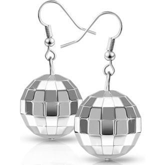   Aucuu Ezüst Diszkógömb Fülbevaló Nőknek és Lányoknak - Csillogó Parti Kiegészítő, Elegáns Ékszer Tematikus Rendezvényekhez