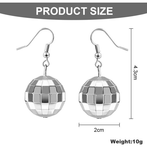 Cercei discoball argintii Aucuu pentru femei și fete - Accesoriu sclipitor de petrecere, bijuterie elegantă pentru evenimente tematice