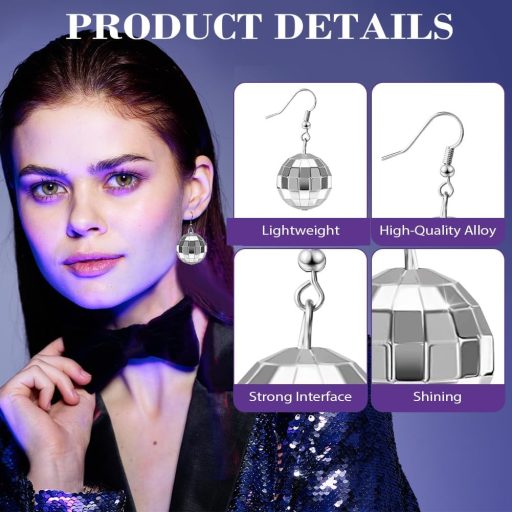 Cercei discoball argintii Aucuu pentru femei și fete - Accesoriu sclipitor de petrecere, bijuterie elegantă pentru evenimente tematice