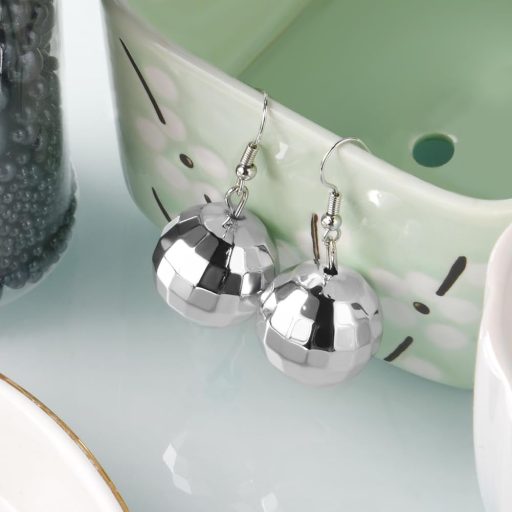Cercei discoball argintii Aucuu pentru femei și fete - Accesoriu sclipitor de petrecere, bijuterie elegantă pentru evenimente tematice