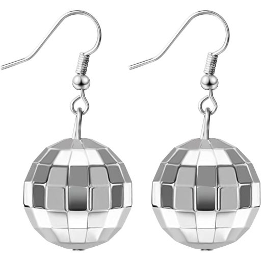 Cercei discoball argintii Aucuu pentru femei și fete - Accesoriu sclipitor de petrecere, bijuterie elegantă pentru evenimente tematice