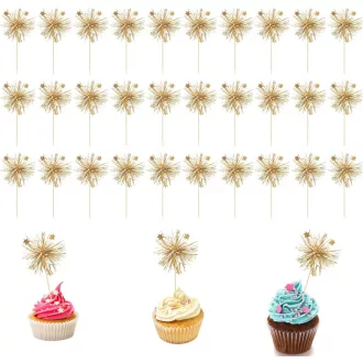   Goiern 30 db Tűzijáték Cupcake Topperek Glitter Születésnapi Tortadísz