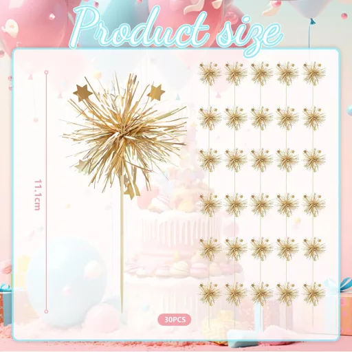 Goiern 30 db Tűzijáték Cupcake Topperek Glitter Születésnapi Tortadísz