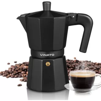   VINATO Alumínium Moka Pot 6 Csészés Kávéfőző Biztonsági Szeleppel Fekete