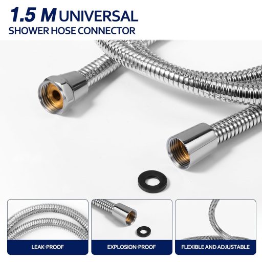 Blendura zuhanyfej 1,5 m csővel, 5 funkciós esőzuhanyfej vízspórlóval és vízkőmentesítő szűrővel