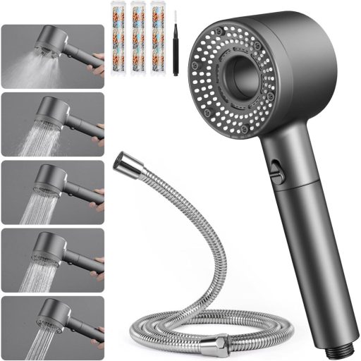 Blendura zuhanyfej 1,5 m csővel, 5 funkciós esőzuhanyfej vízspórlóval és vízkőmentesítő szűrővel