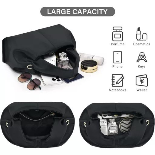 oscaurt Női Közepes Méretű Táska - PU Bőr Válltáska és Crossbody Táska, Felhő Alakú Kézitáska Levehető Pánttal, Fekete