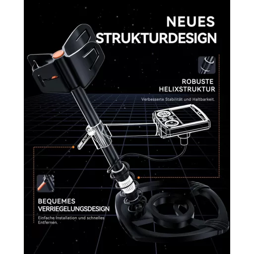 Detector de metale profesional SUNPOW cu 5 moduri și cip DSP, bobină impermeabilă de 30 cm, 2 ecrane LCD.