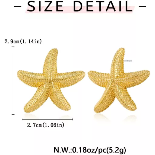 GUIZIYAO Zlatne naušnice morske zvijezde za žene - Vintage stil, nakit za plažu, elegantne pozlaćene naušnice s iglom za djevojke