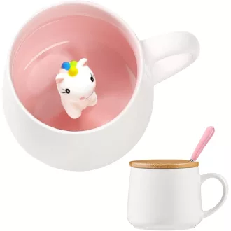   BigNoseDeer 3D Unikornis Bögre Tetővel, Kawaii Kávés Csésze Lányoknak, Ajándék Nőknek