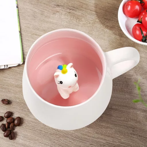 BigNoseDeer 3D Unikornis Bögre Tetővel, Kawaii Kávés Csésze Lányoknak, Ajándék Nőknek