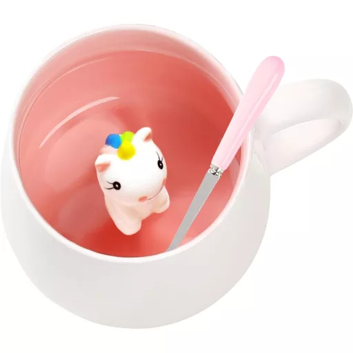 BigNoseDeer 3D Unikornis Bögre Tetővel, Kawaii Kávés Csésze Lányoknak, Ajándék Nőknek
