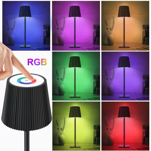 Lampă de birou LED Riokko cu control tactil, variator RGB și baterie USB-C