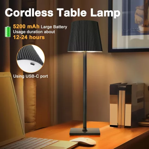 Lampă de birou LED Riokko cu control tactil, variator RGB și baterie USB-C