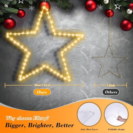 Vianočná dekorácia ELKTRY 140 LED hviezda, teplá biela, skladacia, 8 režimov, časovač, vodotesná