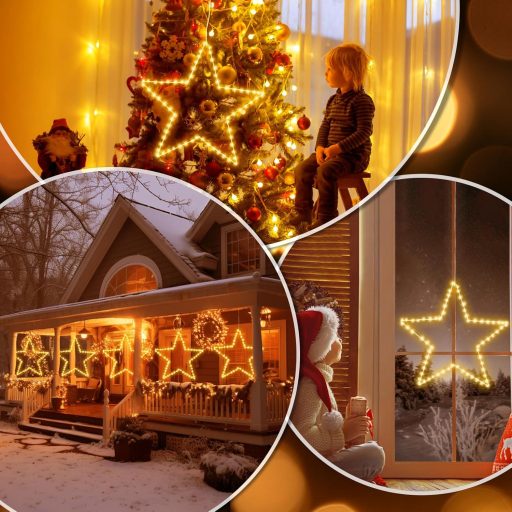 Vianočná dekorácia ELKTRY 140 LED hviezda, teplá biela, skladacia, 8 režimov, časovač, vodotesná