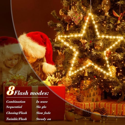 ELKTRY 140 LED-es Karácsony Csillag Dekoráció, Meleg Fehér, Összecsukható, 8 Mód, Időzítő, Vízálló