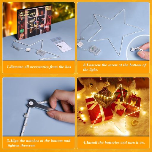 ELKTRY 140 LED-es Karácsony Csillag Dekoráció, Meleg Fehér, Összecsukható, 8 Mód, Időzítő, Vízálló