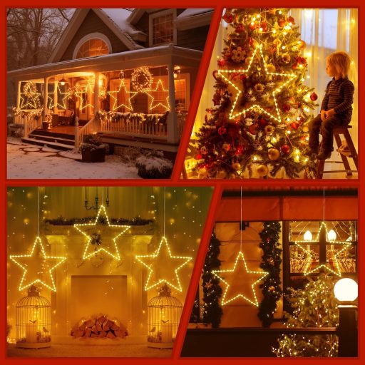 Vianočná dekorácia ELKTRY 140 LED hviezda, teplá biela, skladacia, 8 režimov, časovač, vodotesná