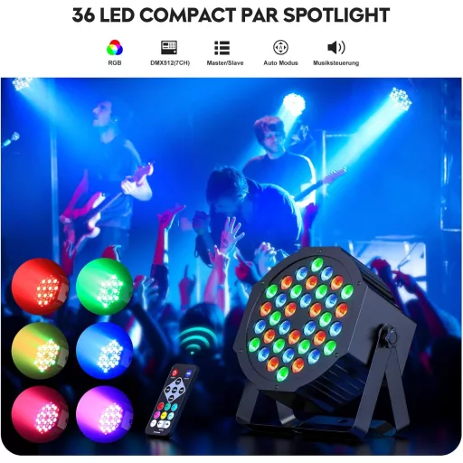 Rtktoup 2x36 LED PAR RGB spotlámpa távirányítóval, hangvezérelt diszkó fény