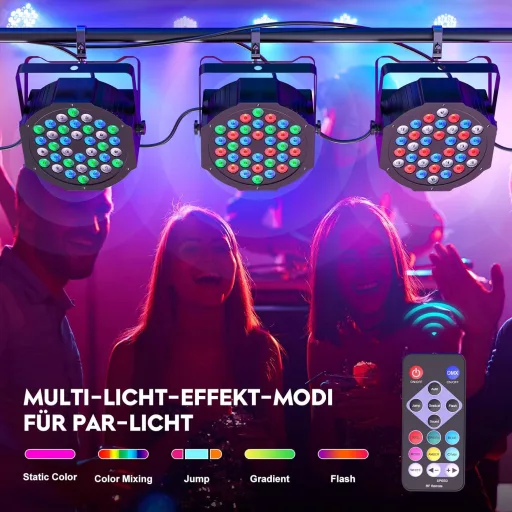Rtktoup 2x36 LED PAR RGB spotlámpa távirányítóval, hangvezérelt diszkó fény