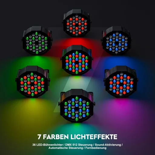 Rtktoup 2x36 LED PAR RGB spotlámpa távirányítóval, hangvezérelt diszkó fény
