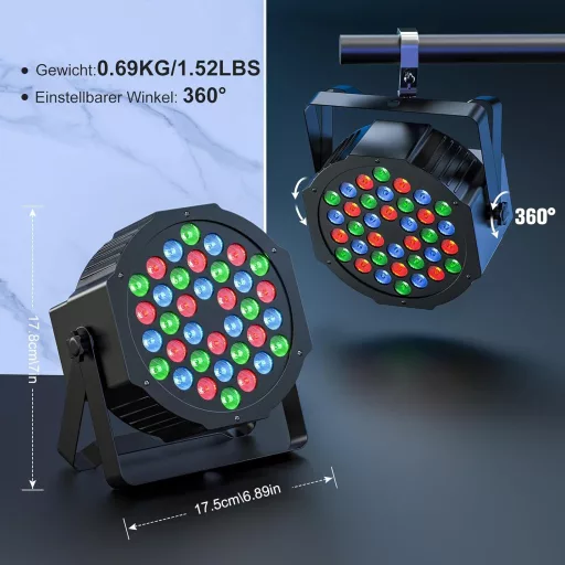 Rtktoup 2x36 LED PAR RGB spotlámpa távirányítóval, hangvezérelt diszkó fény