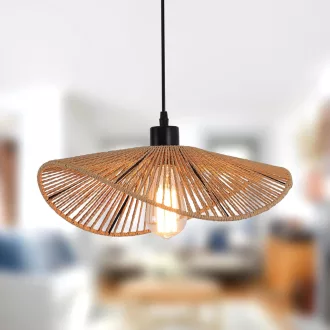   Lampă Suspendată din Rattan JIINOO, Împletită Manual din Bambus, Corp de Iluminat Modern, 41 cm, pentru Dormitor, Living și Sufragerie