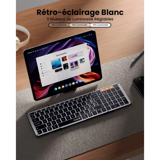 ProtoArc XK01 Plus Összecsukható Bluetooth Billentyűzet - Háttérvilágítás, Numerikus Blokk, Újratölthető, Hordozható, AZERTY Kiosztás, iOS/A