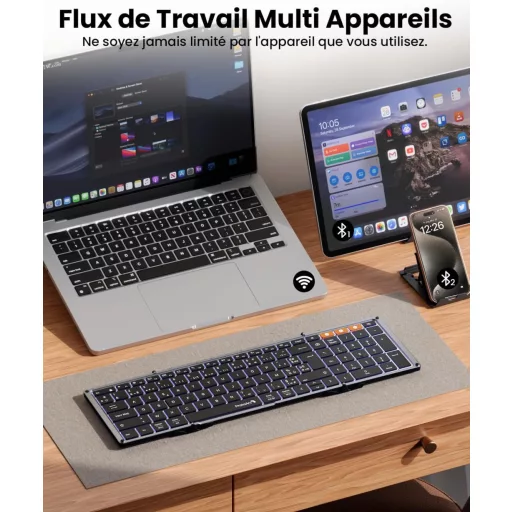 Skladacia Bluetooth klávesnica ProtoArc XK01 Plus - Podsvietenie, Numerický blok, Nabíjateľná, Prenosná, AZERTY rozloženie, iOS/A