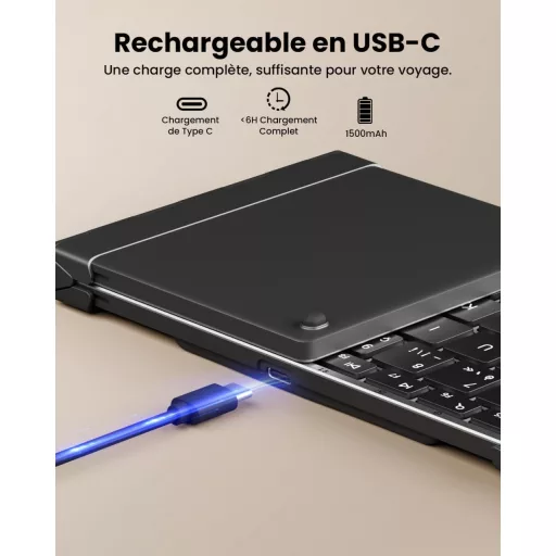 Skladacia Bluetooth klávesnica ProtoArc XK01 Plus - Podsvietenie, Numerický blok, Nabíjateľná, Prenosná, AZERTY rozloženie, iOS/A