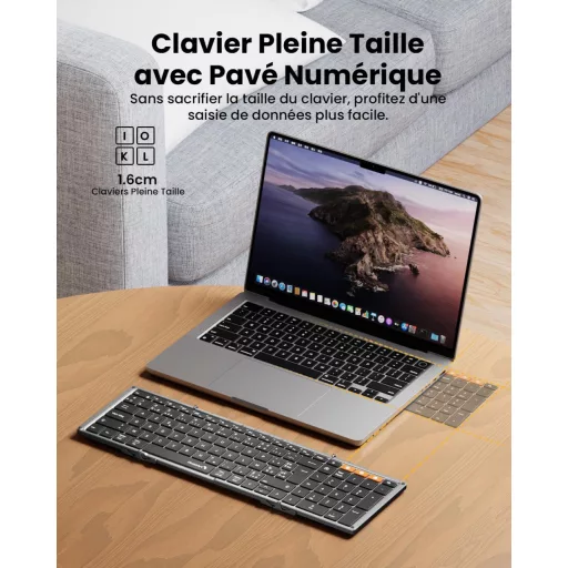 Skladacia Bluetooth klávesnica ProtoArc XK01 Plus - Podsvietenie, Numerický blok, Nabíjateľná, Prenosná, AZERTY rozloženie, iOS/A