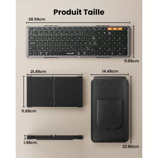 Skladacia Bluetooth klávesnica ProtoArc XK01 Plus - Podsvietenie, Numerický blok, Nabíjateľná, Prenosná, AZERTY rozloženie, iOS/A