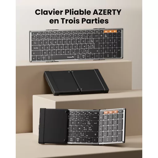 Skladacia Bluetooth klávesnica ProtoArc XK01 Plus - Podsvietenie, Numerický blok, Nabíjateľná, Prenosná, AZERTY rozloženie, iOS/A