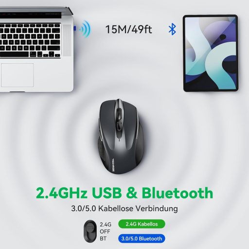 TechRise Bluetooth Vezeték Nélküli Egér 2.4G BT 5.0 4800 DPI Ergonomikus Töltöthető