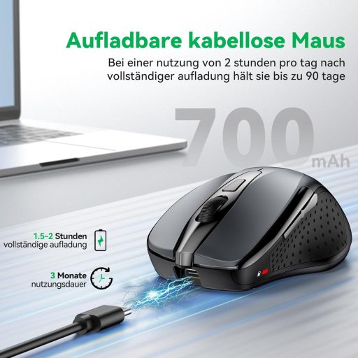 TechRise Bluetooth Vezeték Nélküli Egér 2.4G BT 5.0 4800 DPI Ergonomikus Töltöthető