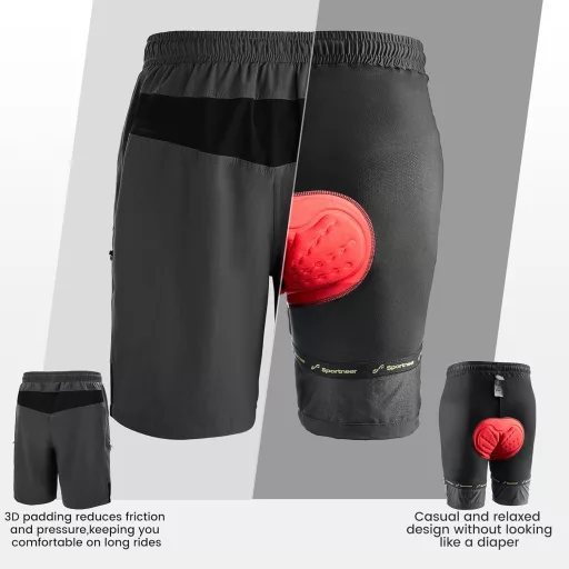 Sportneer Férfi Kerékpáros Nadrág Párnázott 3D Bélés MTB Mountain Bike Biciklis Short Outdoor Sport (M)