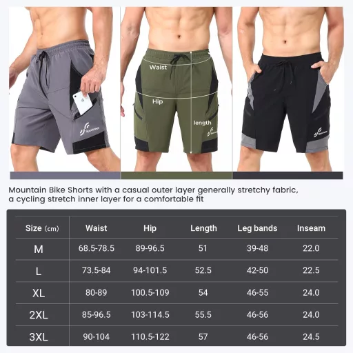 Sportneer Férfi Kerékpáros Nadrág Párnázott 3D Bélés MTB Mountain Bike Biciklis Short Outdoor Sport (M)