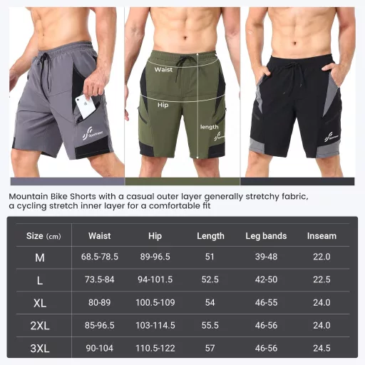 Sportneer Férfi Kerékpáros Nadrág Párnázott 3D Bélés MTB Mountain Bike Biciklis Short Outdoor Sport